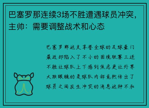 巴塞罗那连续3场不胜遭遇球员冲突，主帅：需要调整战术和心态